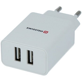 Incarcator de calatorie Swissten inteligent ic cu 2x usb 2.1a cablu de date de alimentare usb/tip lightning ifm 1,2m, White