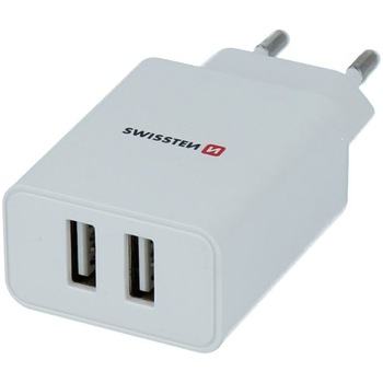 Incarcator de calatorie Swissten inteligent ic cu 2x usb 2.1a cablu de date de alimentare usb/tip c 1,2m, White