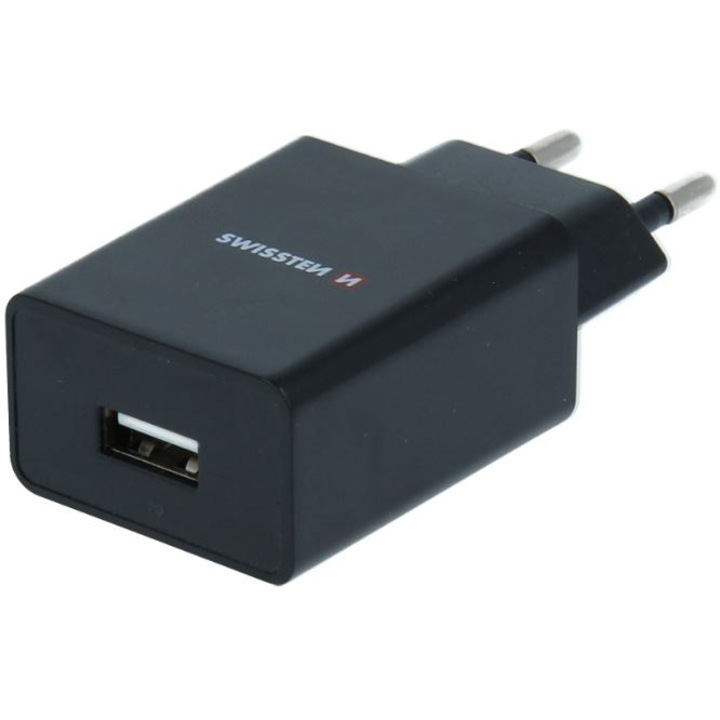 Swissten hálózati töltő adapter + Type-C kábel, 1 USB port, 1 A, fekete