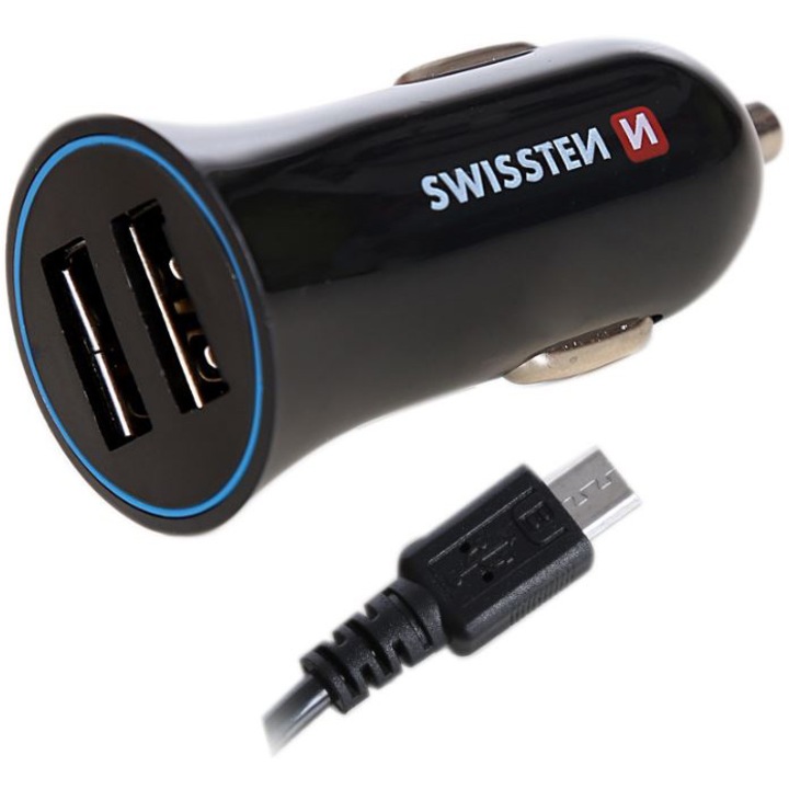 Incarcator auto Swissten 2.4a putere cu 2x usb cablu micro usb