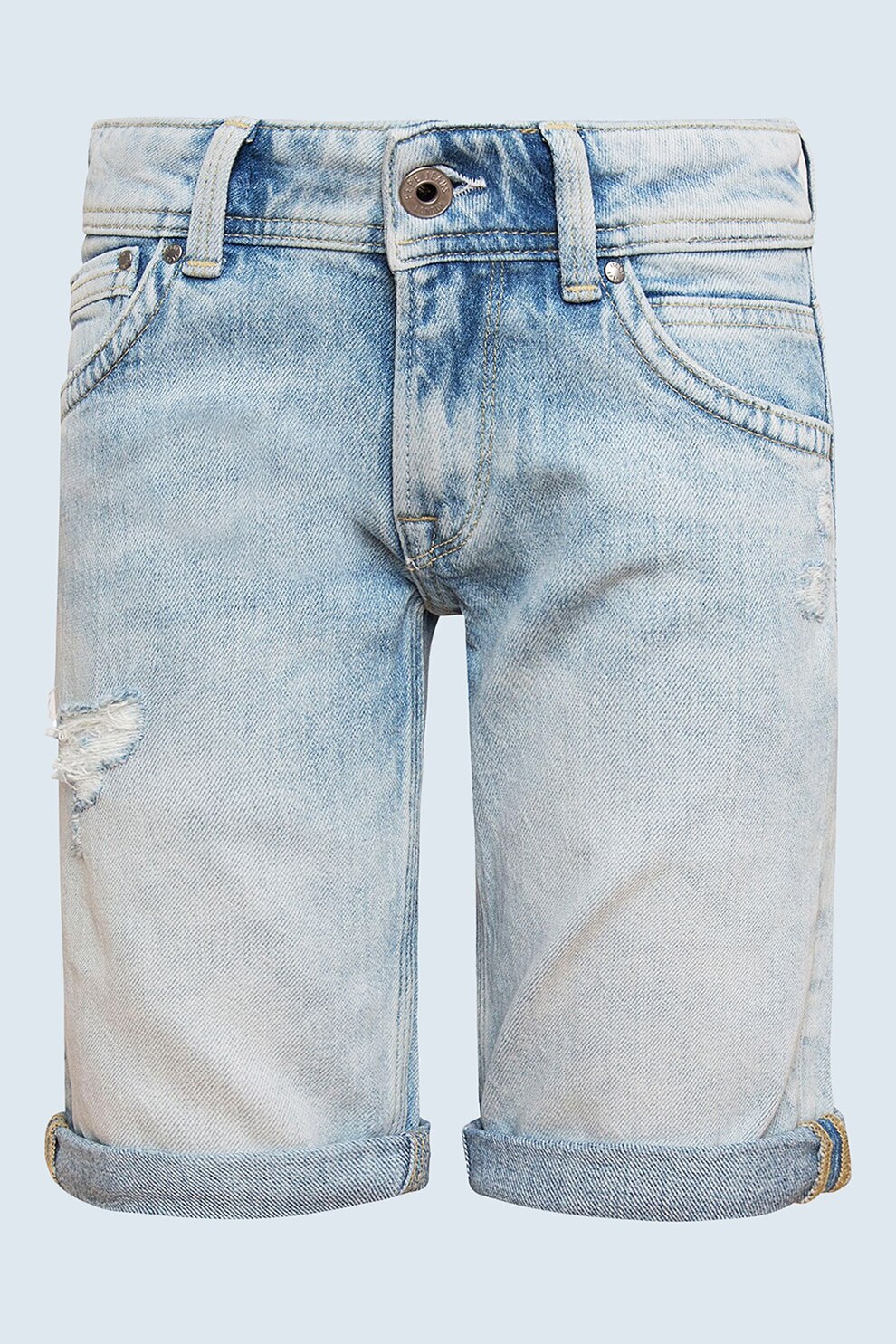 Pepe Jeans London, Bermude slim fit cu aspect deteriorat Tracker, Albastru pastel/Alb, 188 CM