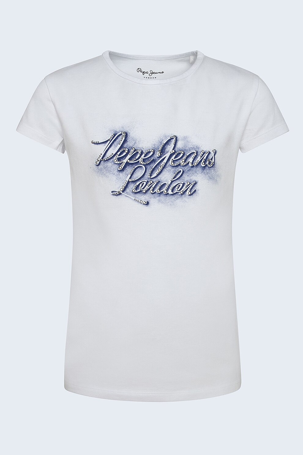 Pepe Jeans London, Tricou cu logo Madison, Alb/Bleumarin, 105 CM