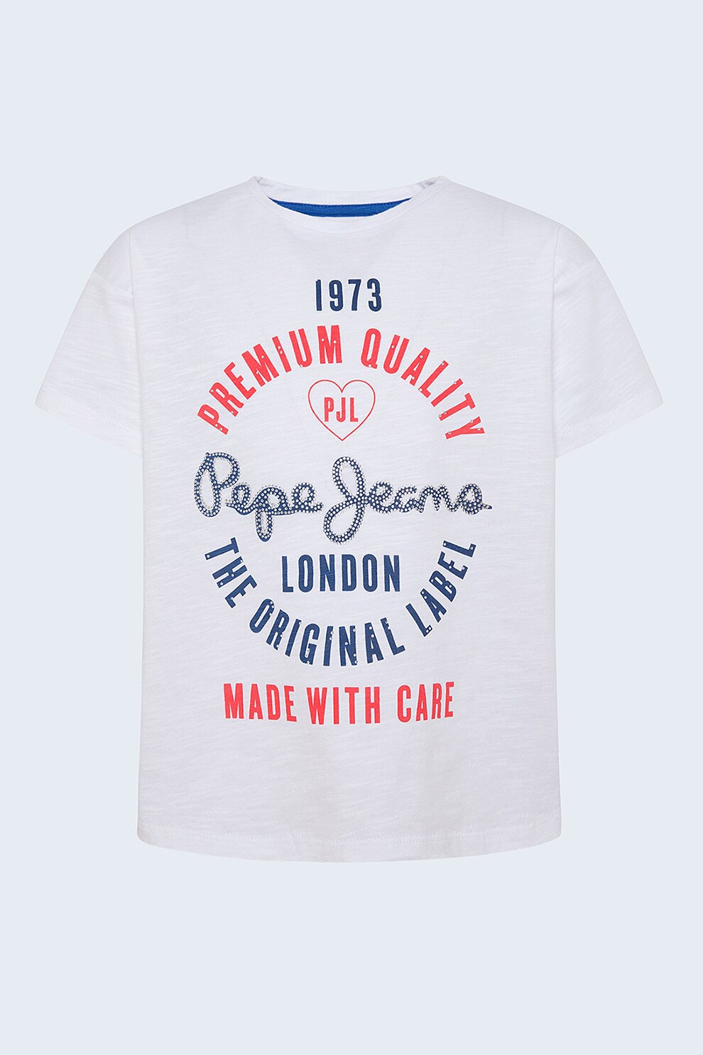 Pepe Jeans London, Tricou cu strasuri Nala, Alb/Bleumarin/Rosu