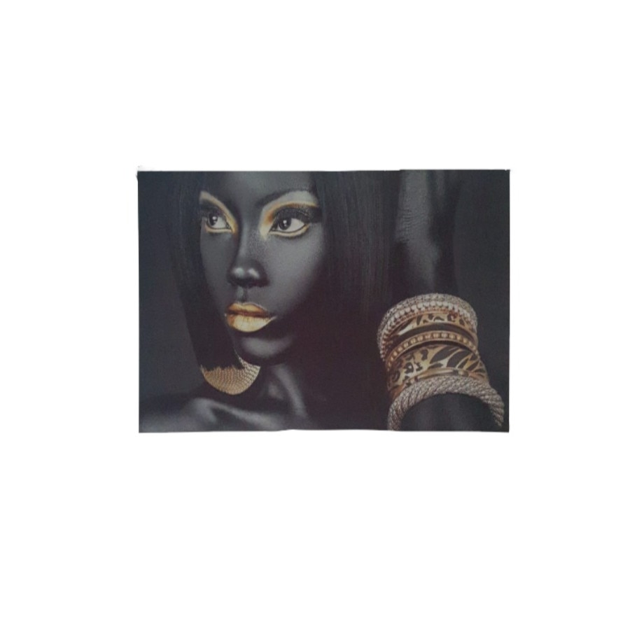 Tablou canvas, portret cu led uri, rama lemn, negru/ auriu, 50 x 70 cm