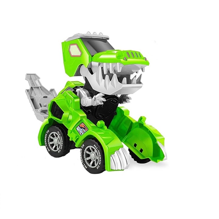 Играчка кола, Със звуци и светлини, Трансформираща се в динозавър, 3+ години, Зелен
