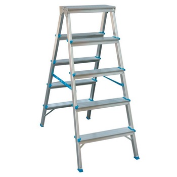 Scara dubla din aluminiu, 2x5 trepte, inaltime maxima 108 cm, pliabila Scara dubla din aluminiu, 2x5 trepte, inaltime maxima 108 cm, pliabila