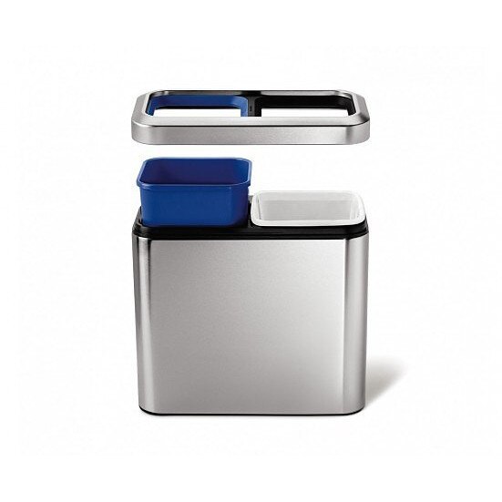 Cos de gunoi Simplehuman, Otel inoxidabil, Capacitate 2 x 10 L, Argintiu