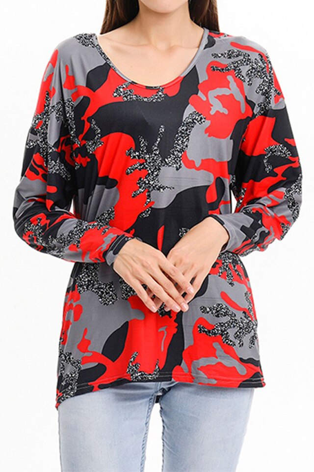 Bluza imprimata dama, rosu/negru, XL