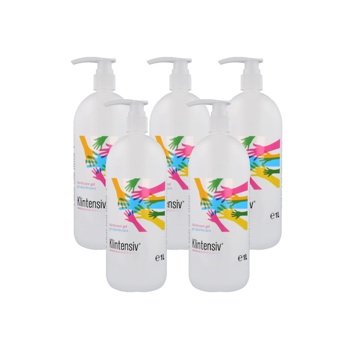 Set 5 Gel dezinfectant KLINTENSIV pentru maini si tegumente cu 85% alcool, Avizat MS, 5 L