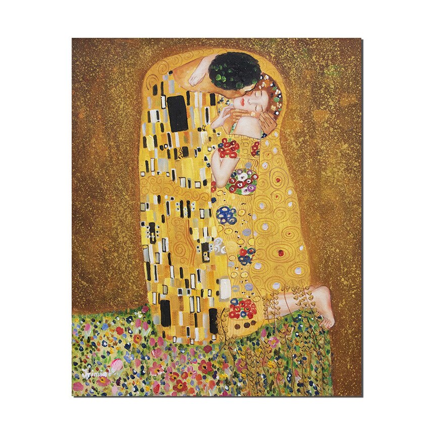 Tablou pictat manual - The Kiss - 50x40cm pictura ulei pe panza, reproducere Gustav Klimt