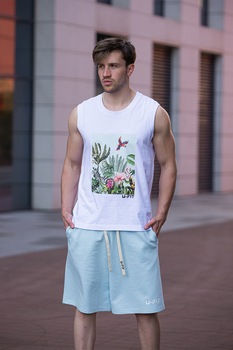 uFIT, Top cu imprimeu tropical Jungle, alb optic, verde, roz uFIT, Top cu imprimeu tropical Jungle, alb optic, verde, roz