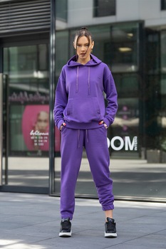 uFIT, Costum sport supradimensionat cu gluga Easy-Fit, Ametist, XS uFIT, Costum sport supradimensionat cu gluga Easy-Fit, Ametist, XS