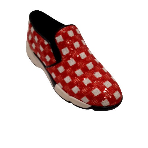 Pantofi dama, Pinko, Neoprene, Strass, Rosu si Alb, 37 EU