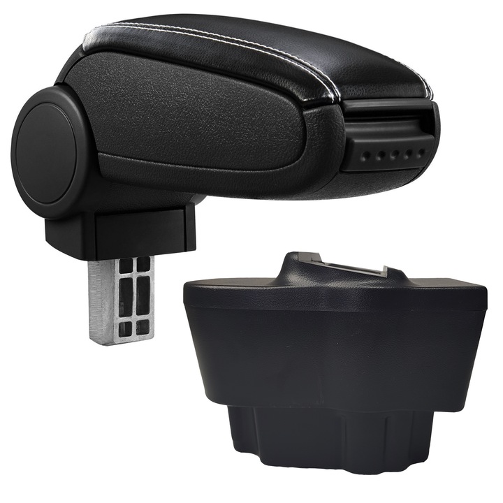 Cotiera pentru Opel Corsa D (07.2006-2014), marca AVR®, negru, capac piele ecologica cu cusatura alba