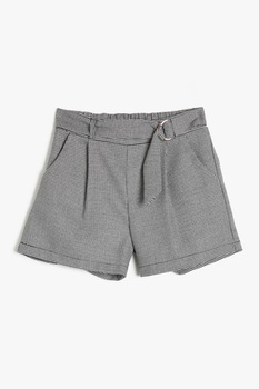 KOTON, Pantaloni scurti cu imprimeu houndstooth si curea, Negru/Alb KOTON, Pantaloni scurti cu imprimeu houndstooth si curea, Negru/Alb