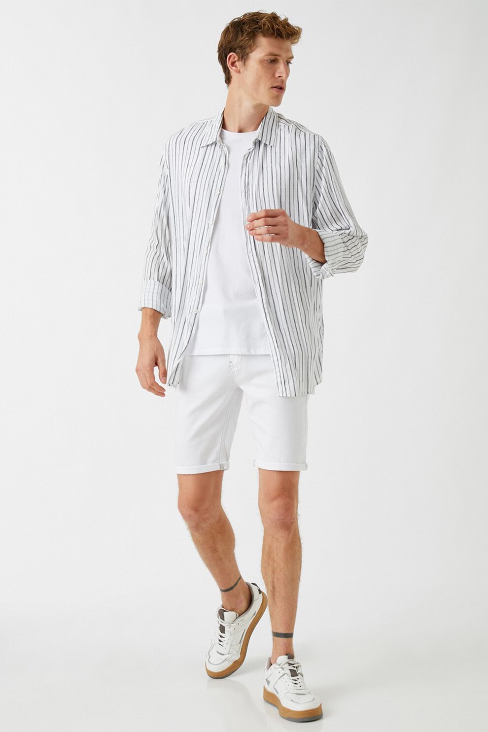 KOTON, Bermude din denim cu cusaturi contrastante, Alb