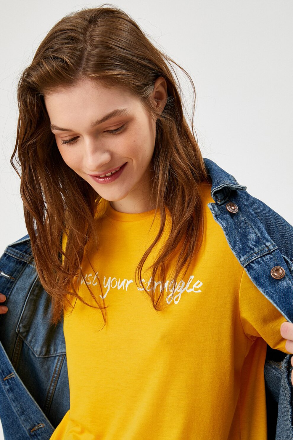 KOTON, Tricou lejer cu imprimeu text, Galben sofran/Alb, S