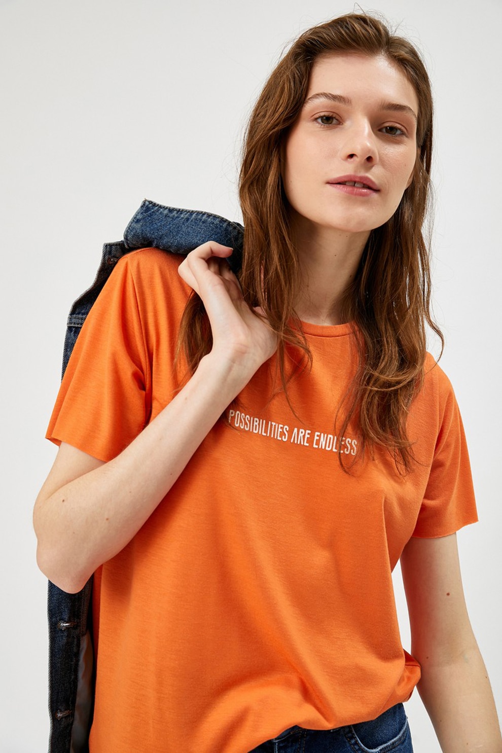 KOTON, Tricou cu imprimeu text, Oranj/Alb, S