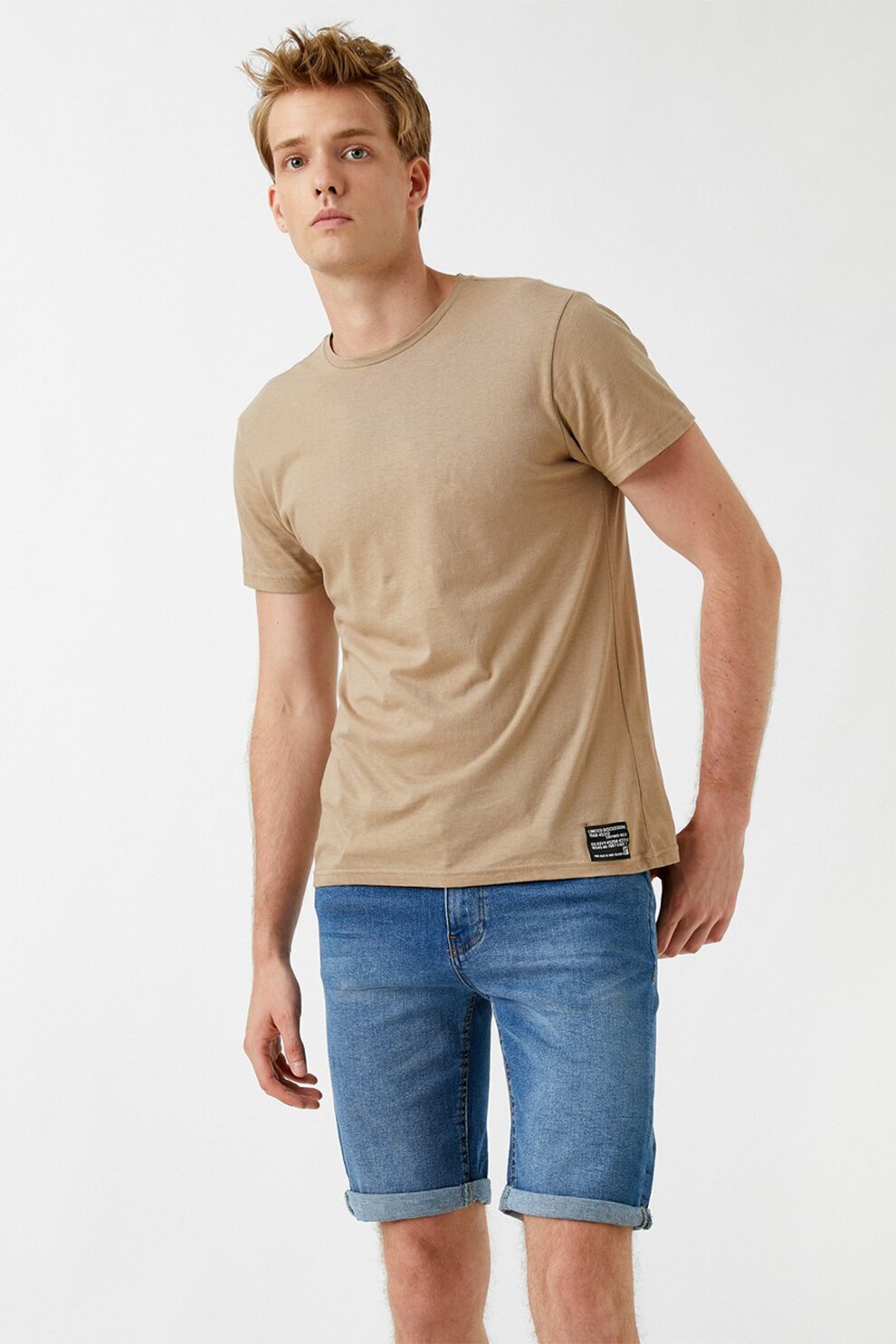 KOTON, Bermude din denim cu aspect decolorat, Albastru