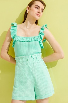 KOTON, Top striat cu bretele cu volane, Verde menta KOTON, Top striat cu bretele cu volane, Verde menta