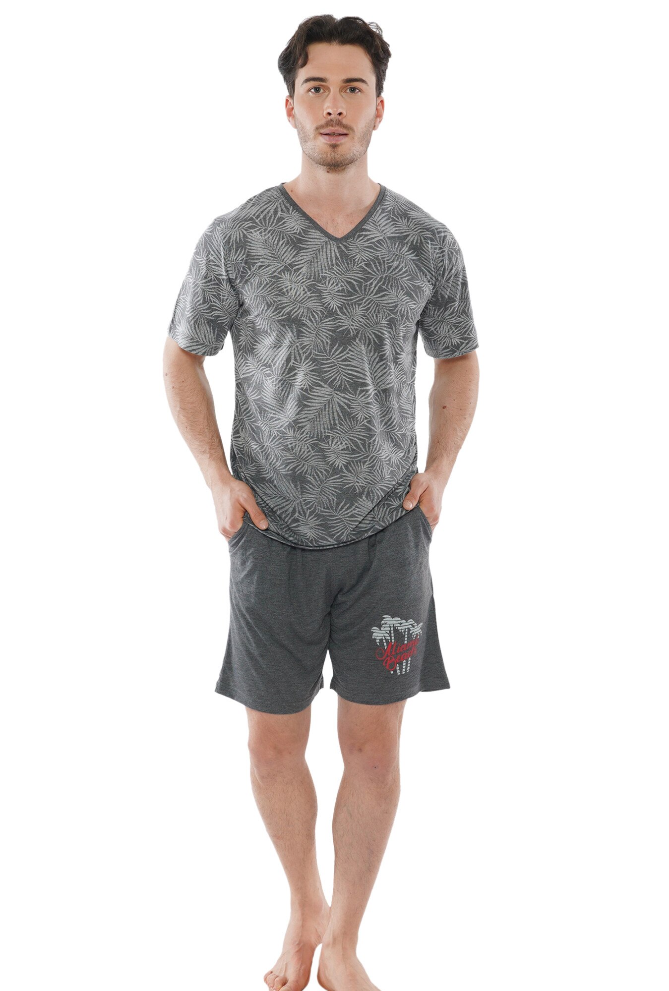 Pijama barbati Gazzaz by Vienetta, model Miami Beach, gri melange