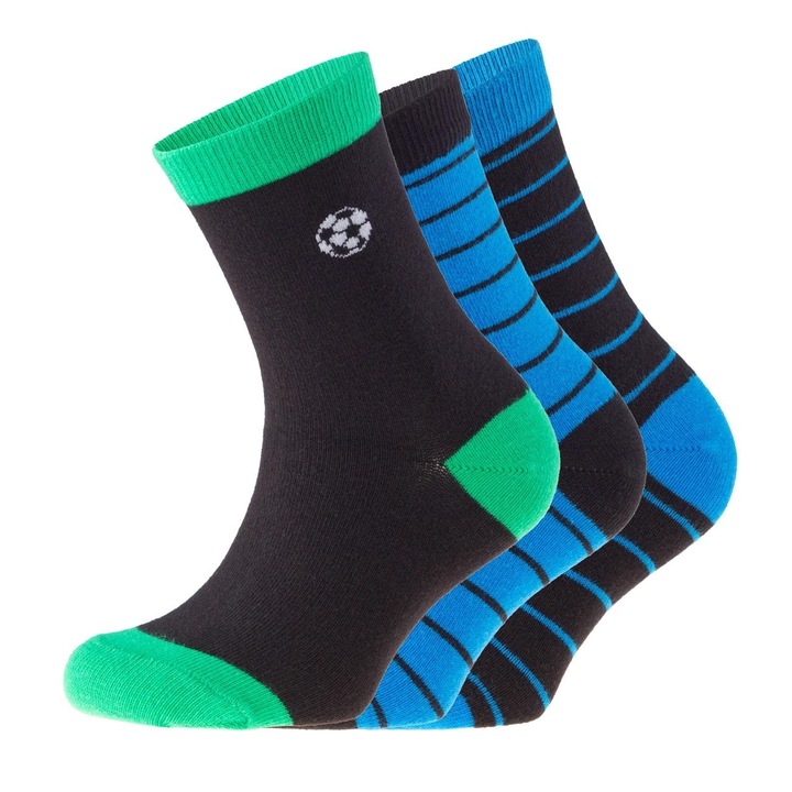 Комплект от 3 чифта чорапи Boys, Friends, 8305, Дълги, Раирани, Памук/Еластан, Черни/Сини