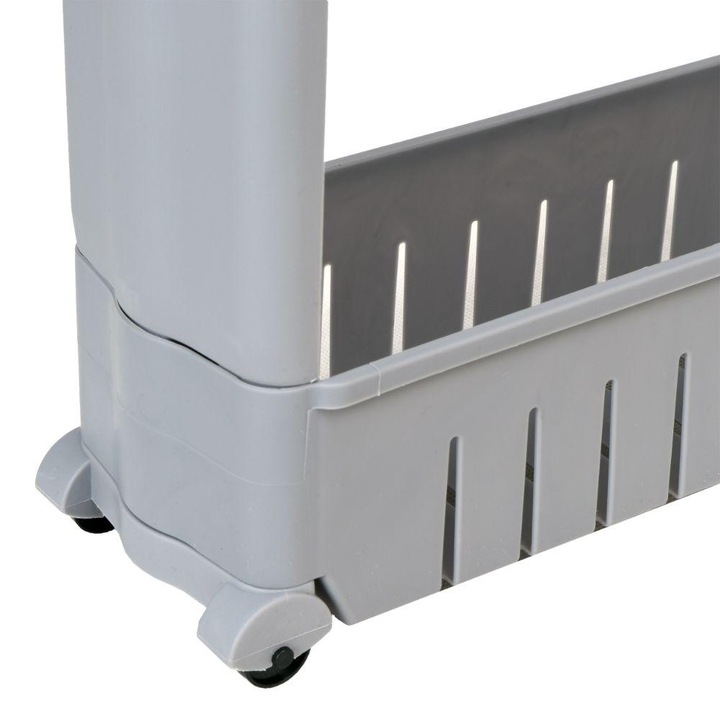 Carucior organizator mobil, GOCKOWIAK, cu 3 rafturi, toaleta, baie, masina de spalat, gri