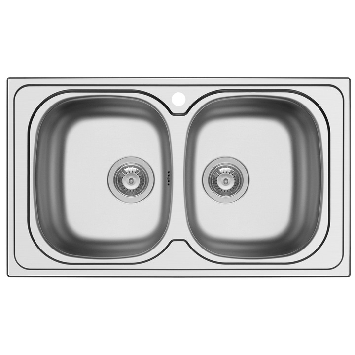 Кухненска мивка Pyramis Aurora, 2 корита, 860x500 мм, Дълбочина 150 мм, Сатенено покритие