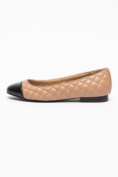 Steve Madden, Balerini de piele ecologica cu aspect matlasat Fawna, Maro taupe/Negru Steve Madden, Balerini de piele ecologica cu aspect matlasat Fawna, Maro taupe/Negru