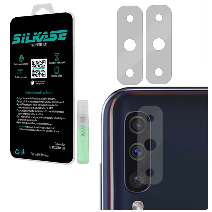 Set 3 folii SILKASE pentru Samsung A50, protectie camera foto, silicon regenerabil