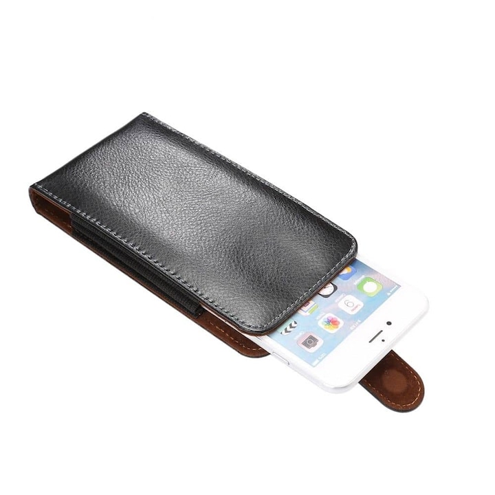 Калъф за телефон, съвместим с Redmi Note 7 Pro (2018), с щипка за колан, въртящ се, магнитно закопчаване, естествена кожа, черен