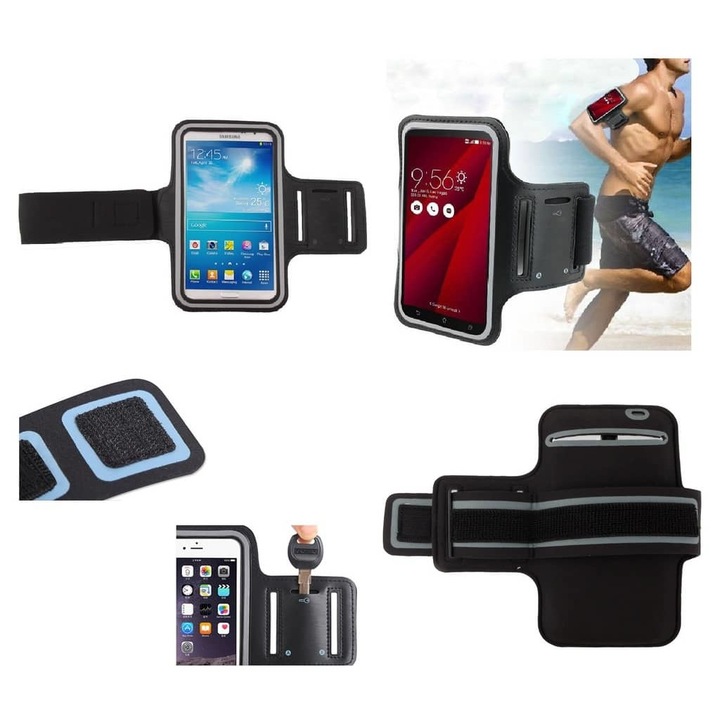Калъф за телефон, съвместим с Coolpad Cool 6 (2020), тип лента за бягане, фитнес, колело, неопрен, черен