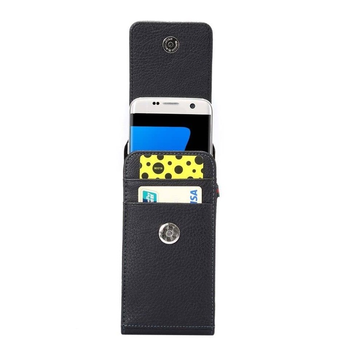 Калъф за телефон, съвместим с Karbonn Titanium Jumbo, с магнитно затваряне и държач за карти, въртене на 360°, синтетична кожа, черен