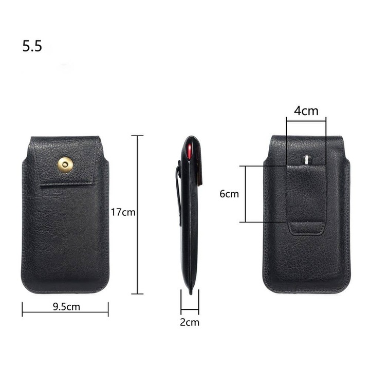 Калъф за телефон, съвместим с Prestigio Multiphone 5504 Duo, вертикална каишка с магнитно затваряне, синтетична кожа, черен