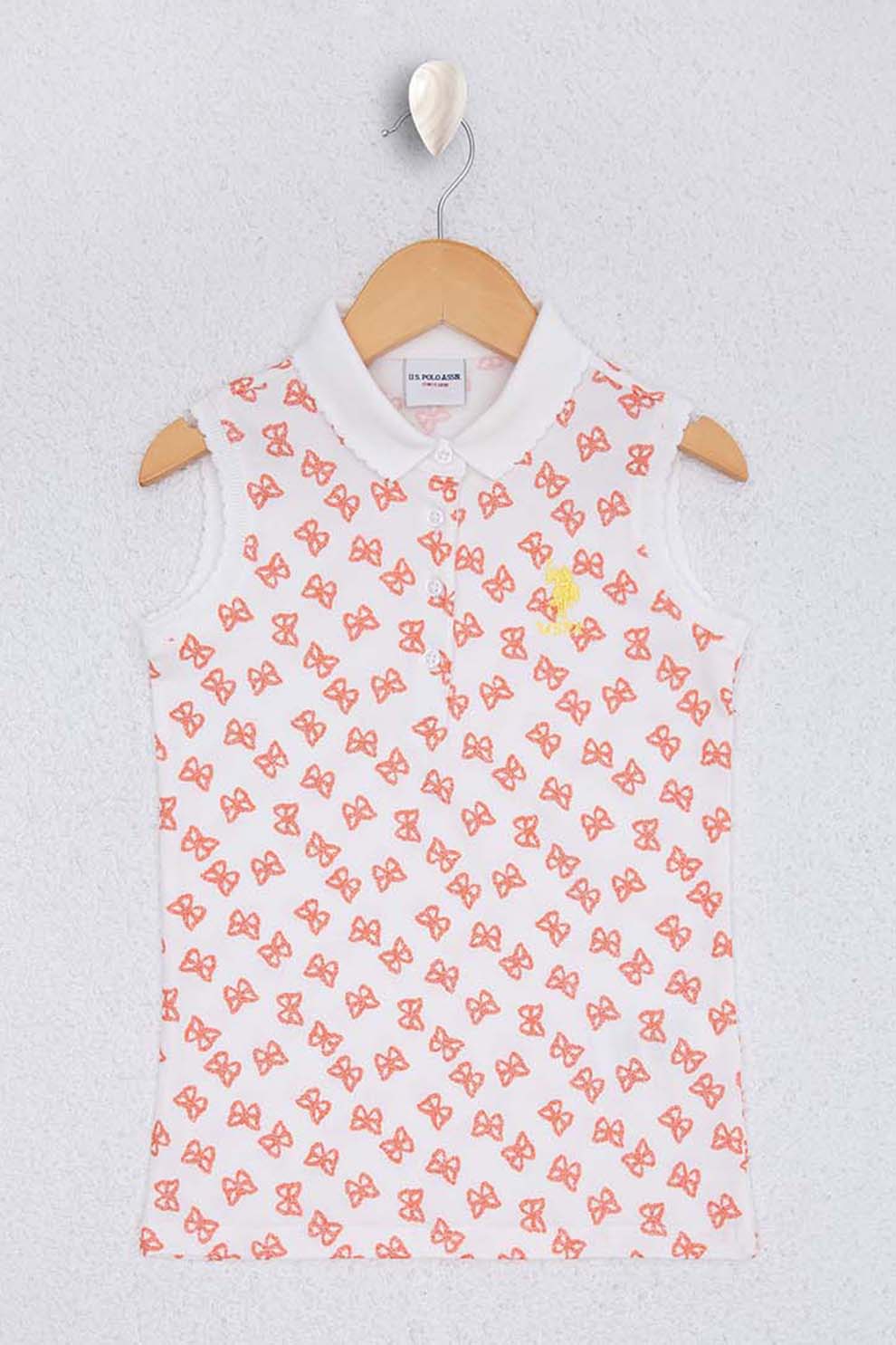 U.S. Polo Assn., Top cu imprimeu si logo brodat, Alb/Roz piersica