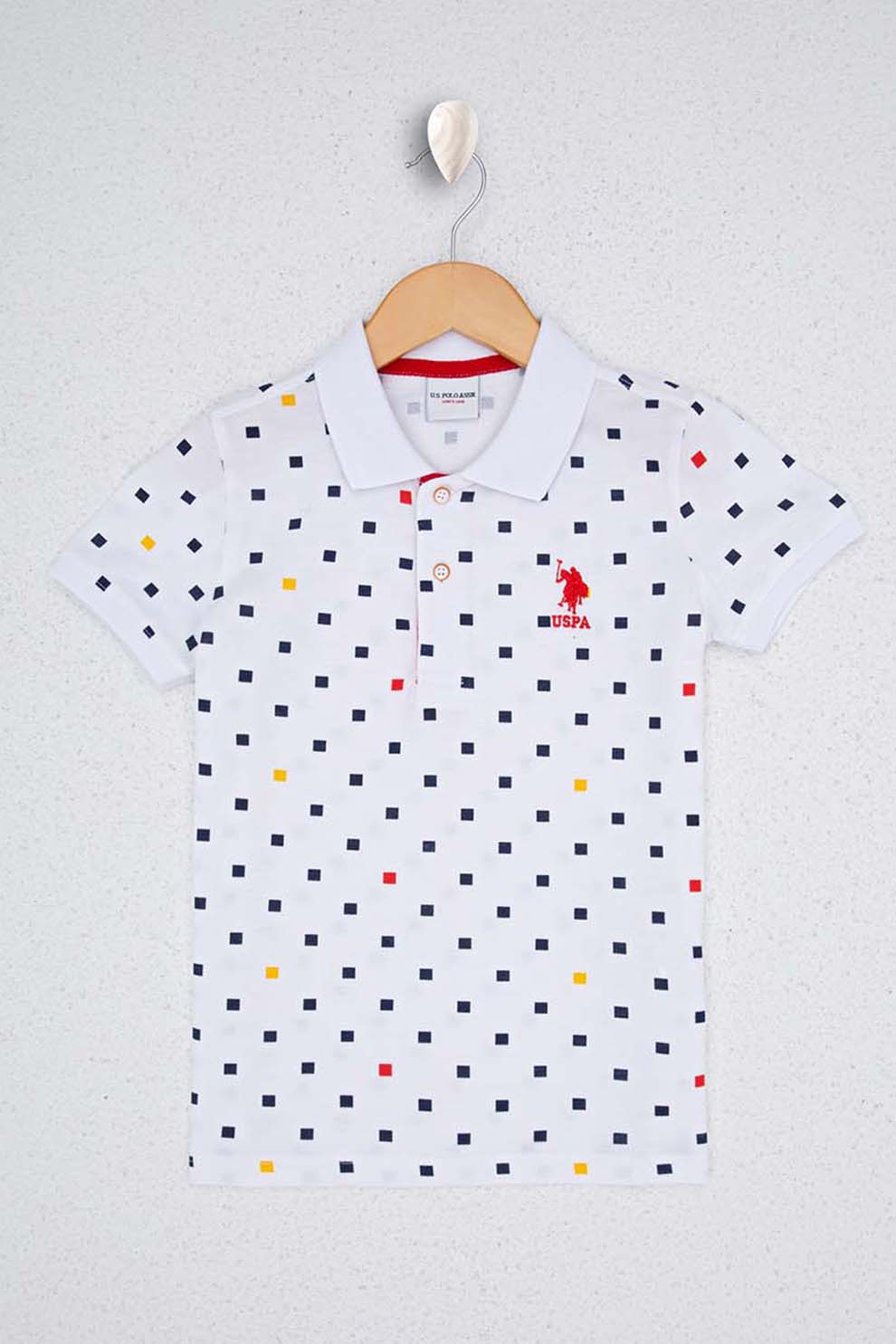 U.S. Polo Assn., Tricou polo din pique cu model geometric, Alb/Albastru inchis, 140-146 CM