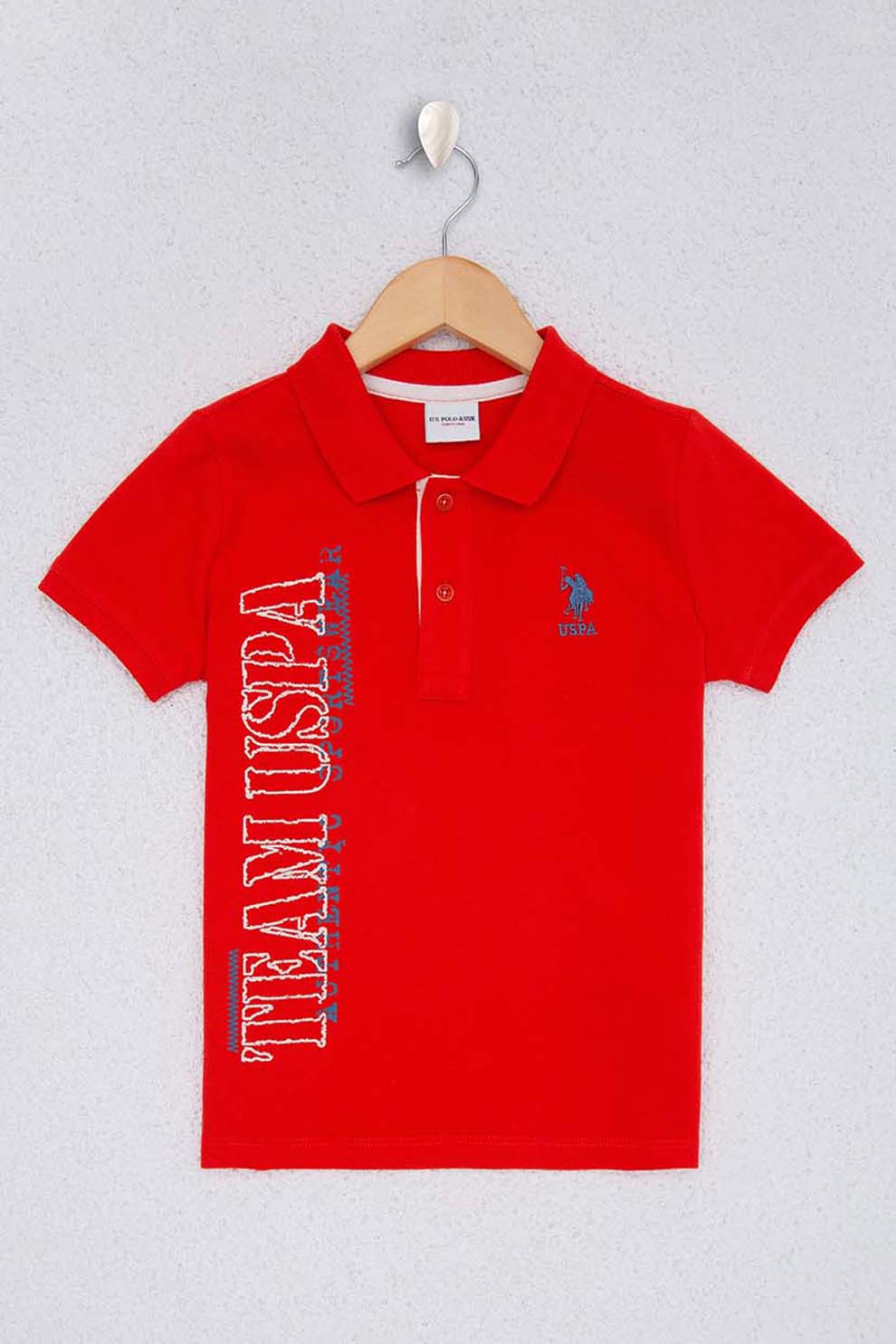 U.S. Polo Assn., Tricou polo din pique cu imprimeu logo supradimensionat, Rosu/Alb