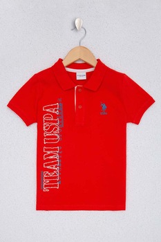 U.S. Polo Assn., Tricou polo din pique cu imprimeu logo supradimensionat, Rosu/Alb U.S. Polo Assn., Tricou polo din pique cu imprimeu logo supradimensionat, Rosu/Alb