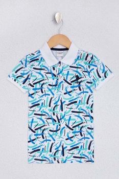 U.S. Polo Assn., Tricou polo cu imprimeu grafic, alb, albastru pastel, bleumarin U.S. Polo Assn., Tricou polo cu imprimeu grafic, alb, albastru pastel, bleumarin