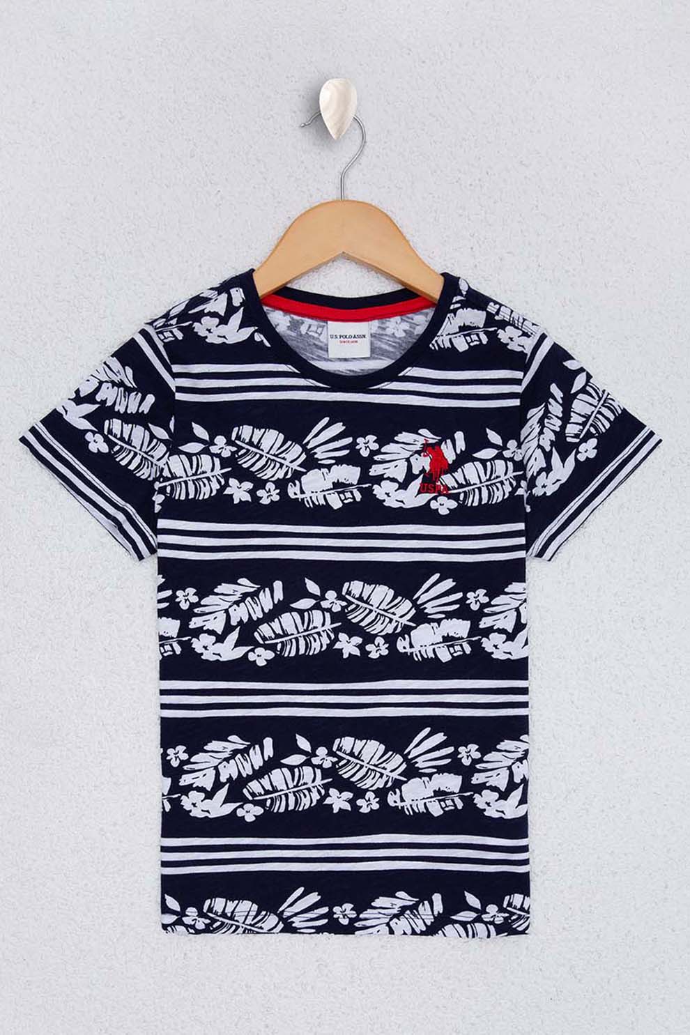 U.S. Polo Assn., Tricou cu decolteu rotund si imprimeu grafic, Negru/Alb