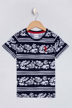 U.S. Polo Assn., Tricou cu decolteu rotund si imprimeu grafic, Negru/Alb U.S. Polo Assn., Tricou cu decolteu rotund si imprimeu grafic, Negru/Alb