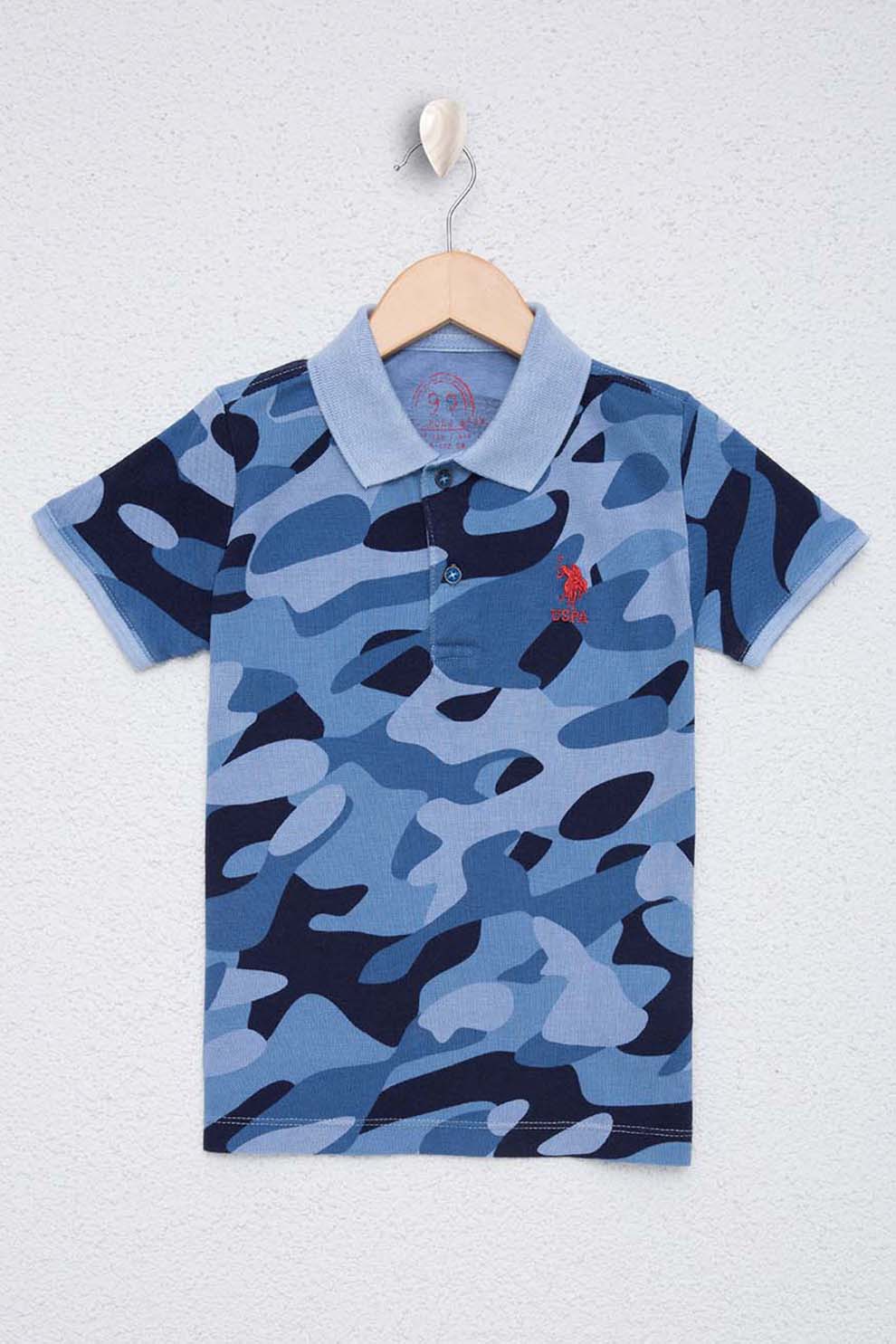 U.S. Polo Assn., Tricou polo cu model camuflaj, Albastru pastel/Bleumarin inchis