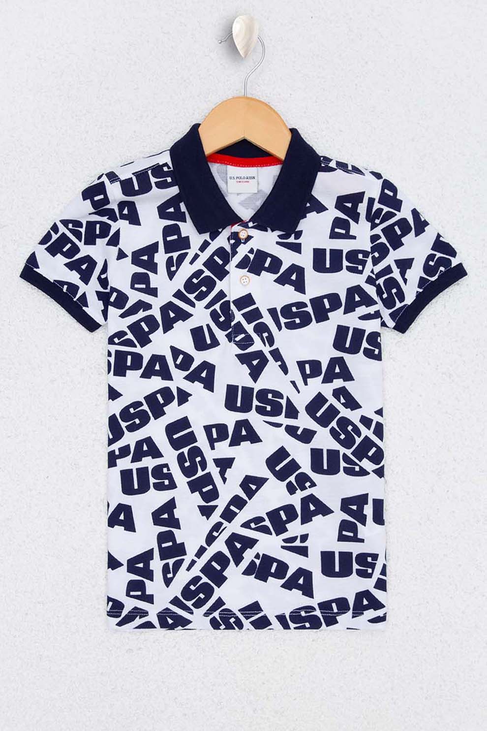 U.S. Polo Assn., Tricou polo cu model logo, Alb/Bleumarin inchis