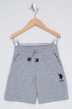 U.S. Polo Assn., Pantaloni scurti cu imprimeu logo si snur, Gri deschis melange, 134-140 CM U.S. Polo Assn., Pantaloni scurti cu imprimeu logo si snur, Gri deschis melange, 134-140 CM