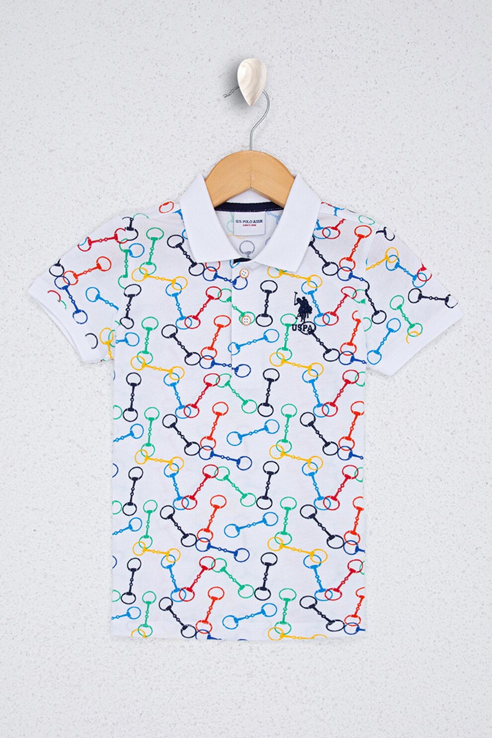 U.S. Polo Assn., Tricou polo cu imprimeu grafic, Alb/Albastru/Verde