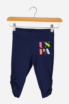 U.S. Polo Assn., Pantaloni cu fronseuri si logo, Bleumarin/Roz/Verde U.S. Polo Assn., Pantaloni cu fronseuri si logo, Bleumarin/Roz/Verde