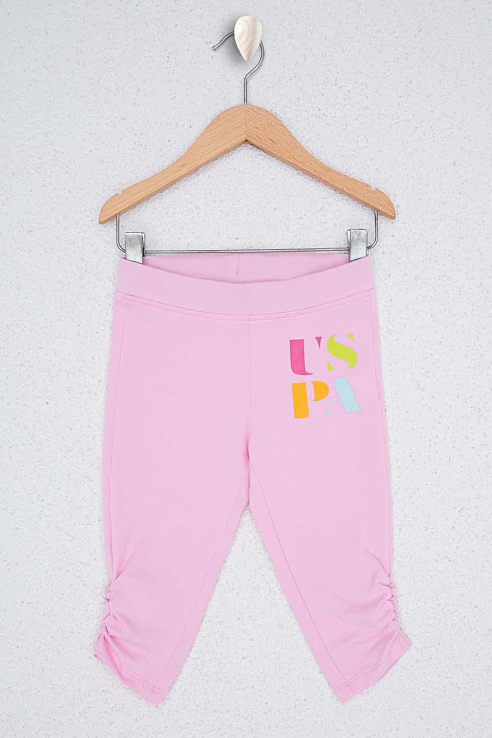 U.S. Polo Assn., Pantaloni cu fronseuri si logo, Roz pastel