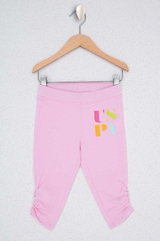 U.S. Polo Assn., Pantaloni cu fronseuri si logo, Roz pastel U.S. Polo Assn., Pantaloni cu fronseuri si logo, Roz pastel