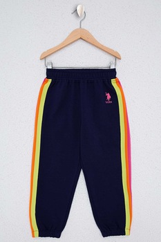 U.S. Polo Assn., Pantaloni sport cu talie elastica si logo, Negru/oranj/galben U.S. Polo Assn., Pantaloni sport cu talie elastica si logo, Negru/oranj/galben