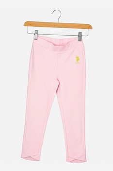 U.S. Polo Assn., Pantaloni cu buzunare si logo, Roz pastel/Verde lime U.S. Polo Assn., Pantaloni cu buzunare si logo, Roz pastel/Verde lime